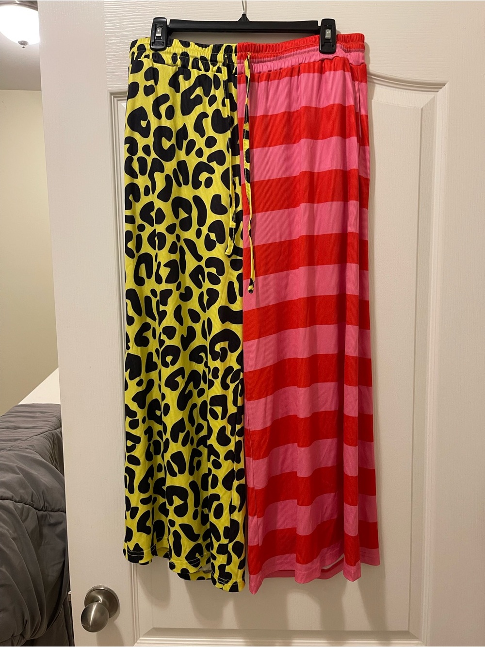 Burnt Toast Two-Tone Ankle Cropped Pants with Leopard and Stripes